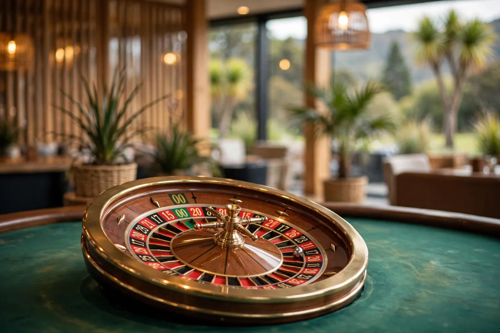 American roulette wheel with double zero on a casino table