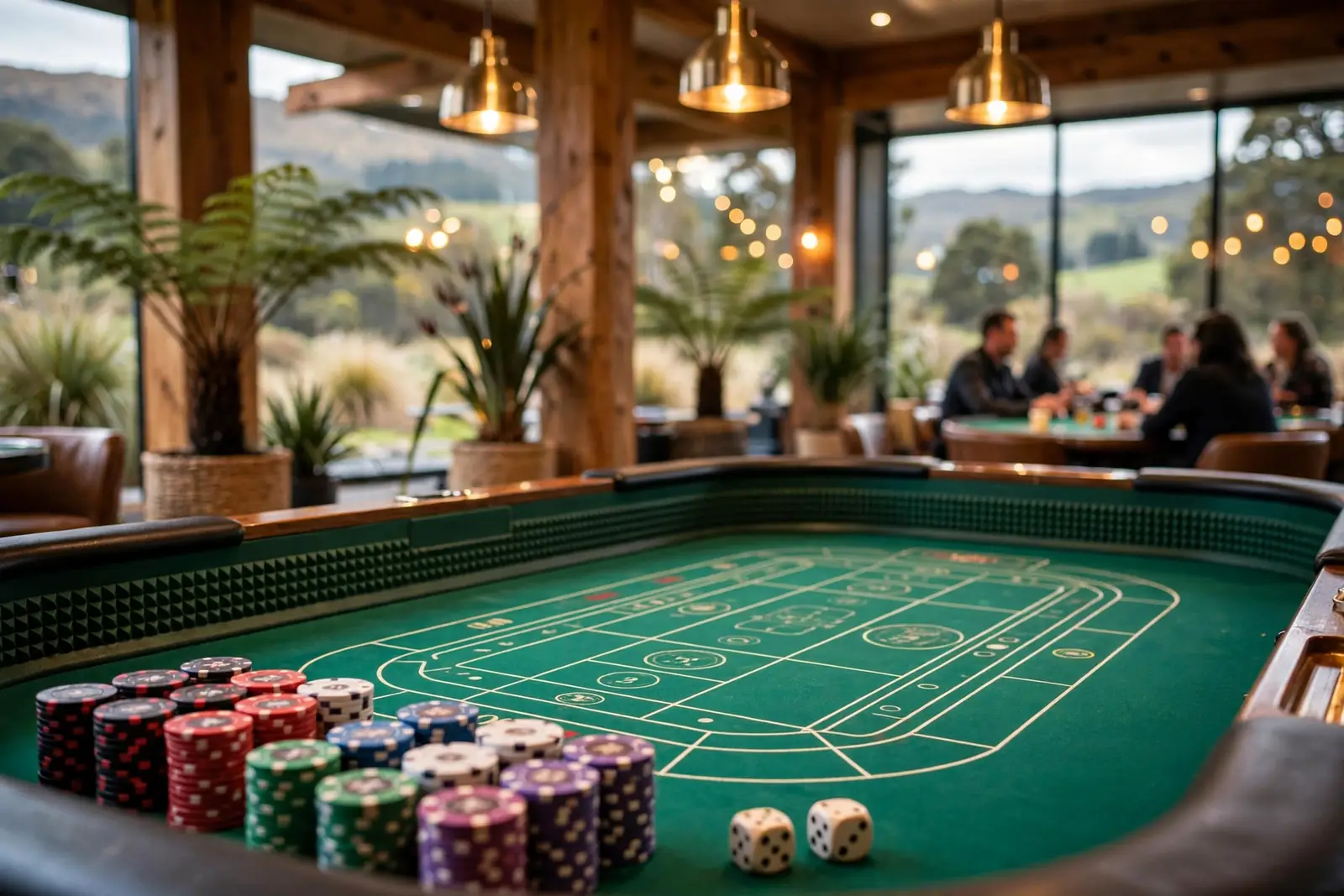 Craps table with chips in a New Zealand casino