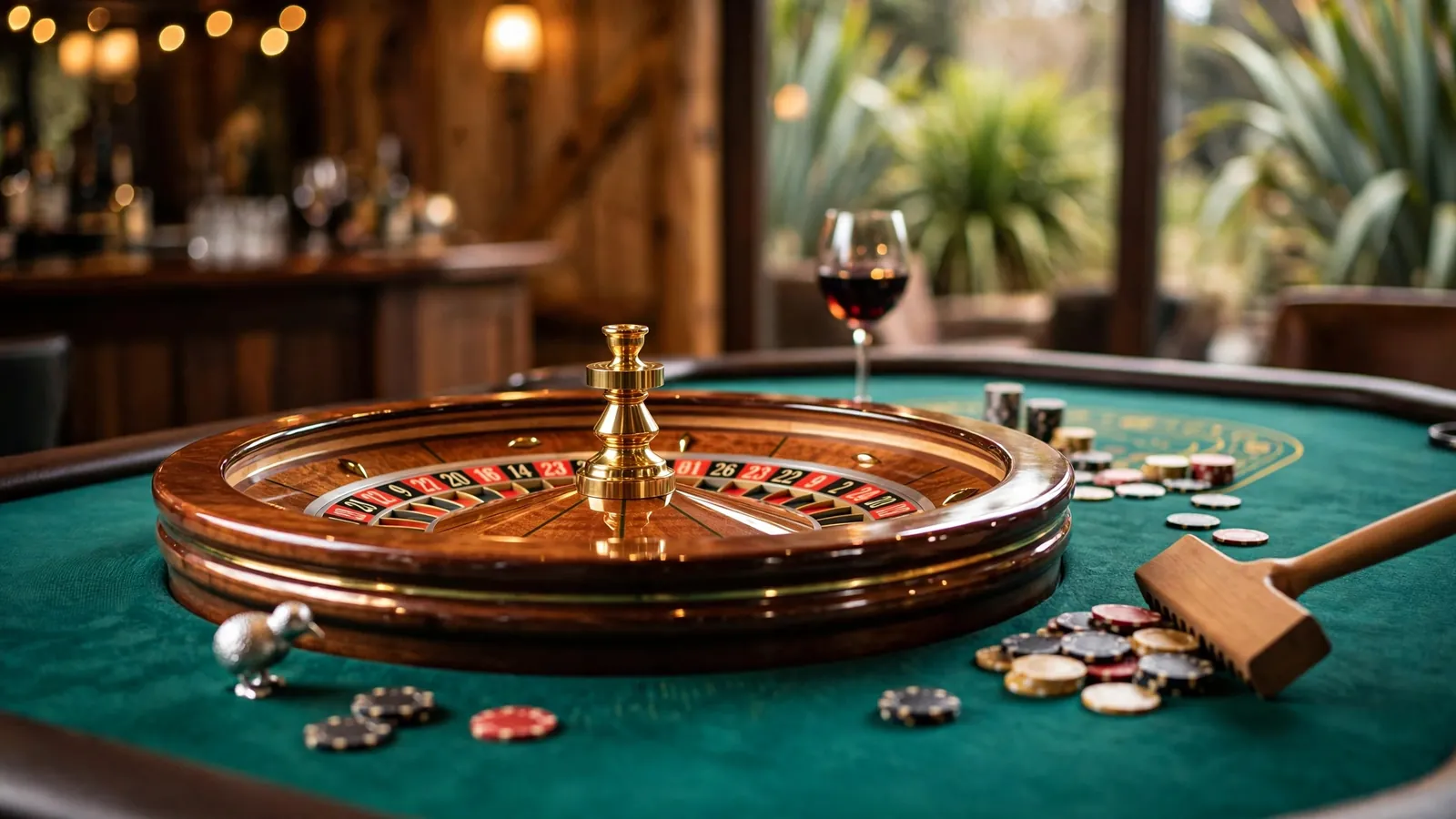 Elegant roulette wheel on casino table with New Zealand touch
